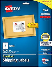 Avery Printable Shipping Labels with Sure Feed, 3-1/3" x 4", White, 150 Blank Mailing Labels (8164)