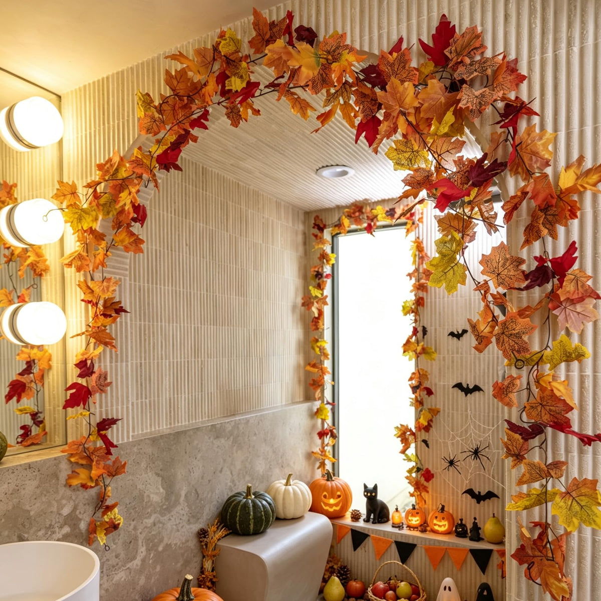 CQURE Fall Leaf Garland, 41.3 Ft Artificial Vines, 7 Pack Orange Yellow