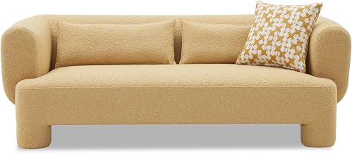 Furniture of America Cayre Modern Upholstered Sofa with Curved Arms, Accent Pillow and High Density Foam, Wooden Comfortable Couch for Living Room, Office, Yellow