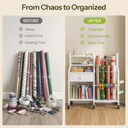 Hoobro Wrapping Paper Cart, Rolling Organizer with Drawer, White