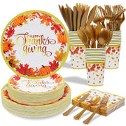 Analim Thanksgiving Dinnerware Set, 350 Pieces, Golden Maple Leaves