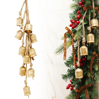 Kibaga Christmas Bell Ornaments, Gold Iron Set of 10 with Velvet Bows