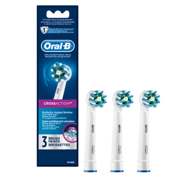 Cross Action Electric Toothbrush Replacement Brush Heads Refill by Oral-B – 3 Count (Pack of 1), Nylon, White, Blue, Green