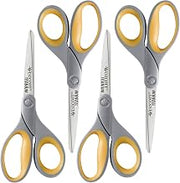 Westcott 8-Inch Titanium Bonded Scissors for Home, Office, and Classroom - Perfect for Cutting Paper, Sewing, and Crafts - Heavy-Duty Design with Soft Handle - Gray/Yellow - 4-Pack