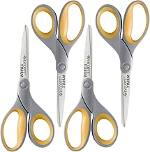 Westcott 8-Inch Titanium Bonded Scissors for Home, Office, and Classroom - Perfect for Cutting Paper, Sewing, and Crafts - Heavy-Duty Design with Soft Handle - Gray/Yellow - 4-Pack