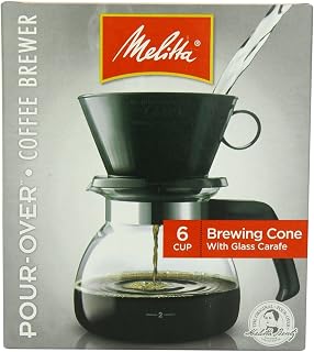 Melitta Pour-Over Coffee Brewer W/ Glass Carafe, Holds 6 - 6 Oz Cups, Black