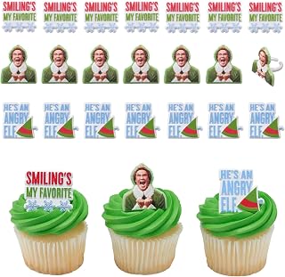 DecoPac Elf Smiling's My Favorite Festive Rings, Christmas Cupcake Decorations For Holiday Celebrations And Parties – 24 Pack