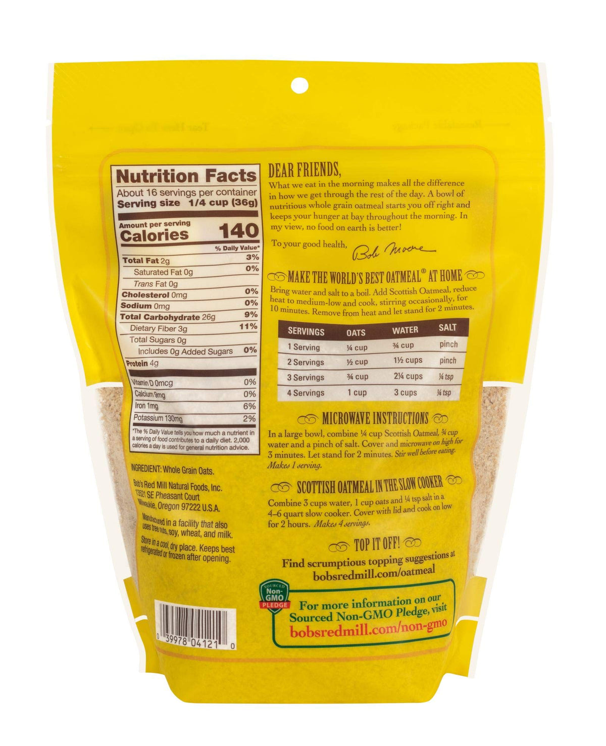 Bob's Red Mill 20 Ounce (Pack of 4) / Resealable / Natural Breakfast Foods