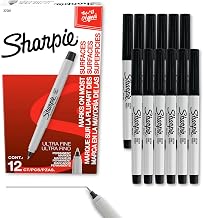 Sharpie Permanent Markers, Ultra Fine Tip, Black, 12 Count - Quick Drying, Fade Resistant