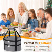 MIAOJIE Insulated Casserole Carrier, Double Layer Round, Gray
