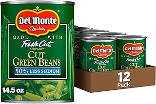 Del Monte FRESH CUT BLUE LAKE 50% Reduced Sodium Cut Green Beans, Canned Vegetables, 12 Pack, 14.5 oz Can