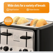 4-Slice Toaster - Black with Stainless Steel - Multi-Function Toaster with Adjustable Browning Controls - For Sandwich Toasting by Toastmaster – 4-Slice, Plastic, Model TM-46TS