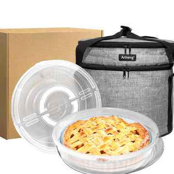 Arineng Pie Carrier Set with Insulated Bag, Holds 3 Pies or Pizza, Grey