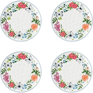 10 Strawberry Street Bella Flora Appetizer Plates, Set of 4 (Butterfly Garden)