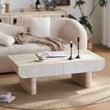 Modern Coffee Tables for Living Room, Mesa de Centro Coffee Table | Mid-century modern coffee table with fluted drawer and faux marble top, offering hidden storage and elegant style for li