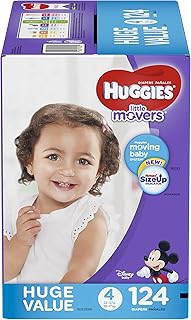 HUGGIES Little Movers Diapers, Size 4, 124 Count (Packaging May Vary)