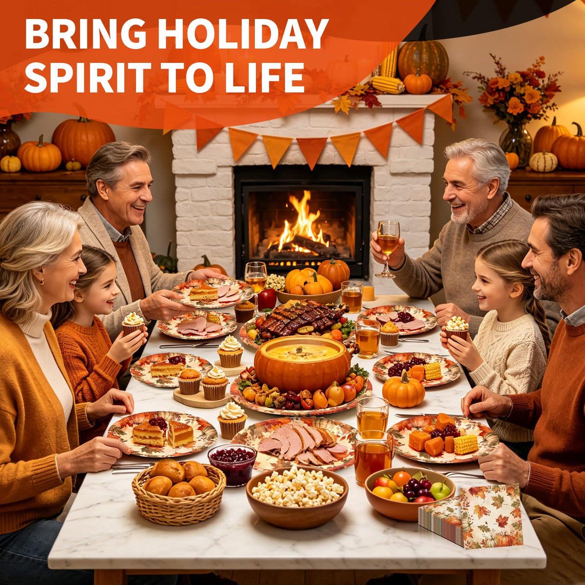 GLOFAVOR Thanksgiving Dinnerware Set, 100 Pieces, Fall Prints