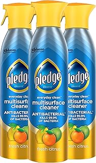 Pledge Antibacterial Multisurface Cleaner Spray, Wood Furniture, Stainless Steel, and Electronics Cleaner, Sanitizes as Cleans, Remove Dust and Messes - Fresh Citrus Scent, 9.7oz, Pack of 3