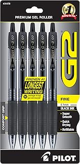PILOT G2 Pens, 0.7mm, Black Ink, 5-Pack