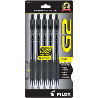 G2 Premium Gel Pens by PILOT – 5 Count (Pack of 1), Plastic, Black, Model 31078