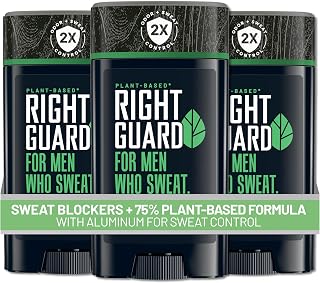 Right Guard Plant-Based Antiperspirant with Aluminum Sweat Blockers Invisible Solid Mens Deodorant, Mountain Fresh Scent, 2X Sweat Protection, 72HR Odor Control, for Sensitive Skin, 2.6 oz, 3pk