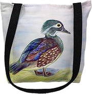Betsy Drake TY149M 16 x 16 in. Female Wood Duck on White Tote Bag - Medium