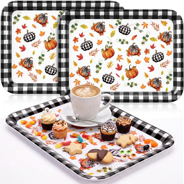 Vesici Melamine Serving Trays, 13 x 9.6 Inch Set of 3, Buffalo Plaid Pumpkin