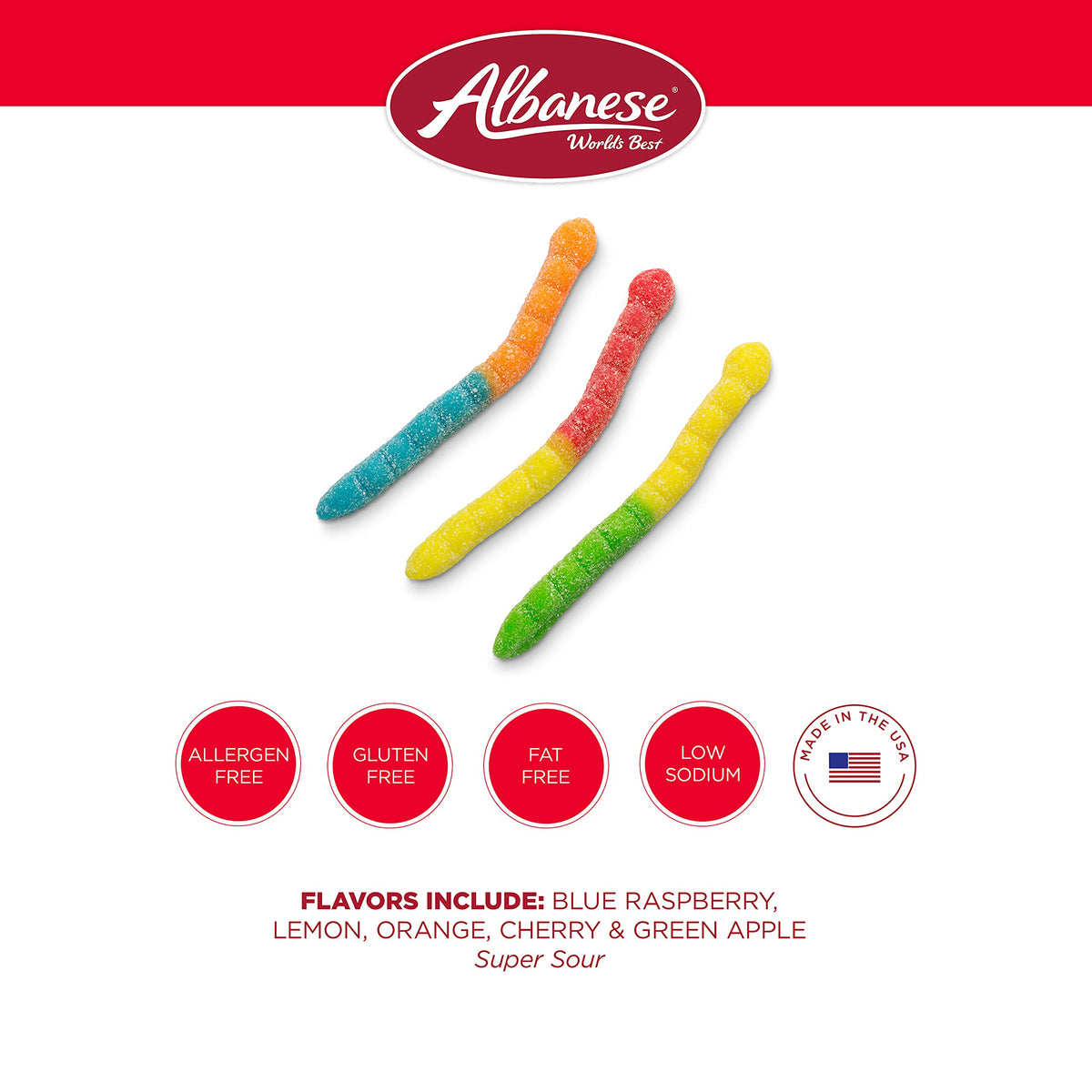 Candy, Sour Large Neon Gummi Worms, 4.5-pound Bag by Albanese – 4.5 Pound (Pack of 1), Assorted