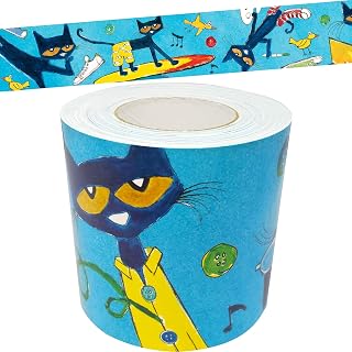 Teacher Created Resources Pete the Cat Straight Rolled Border Trim - 50ft - Decorate Bulletin Boards, Walls, Desks, Windows, Doors, Lockers, Schools, Classrooms, Homeschool & Offices