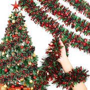 3 Pack Red Green Christmas Tinsel Garland, 78.74 Inch Cuttable Metallic Tinsel Garland for Christmas Tree Decorations