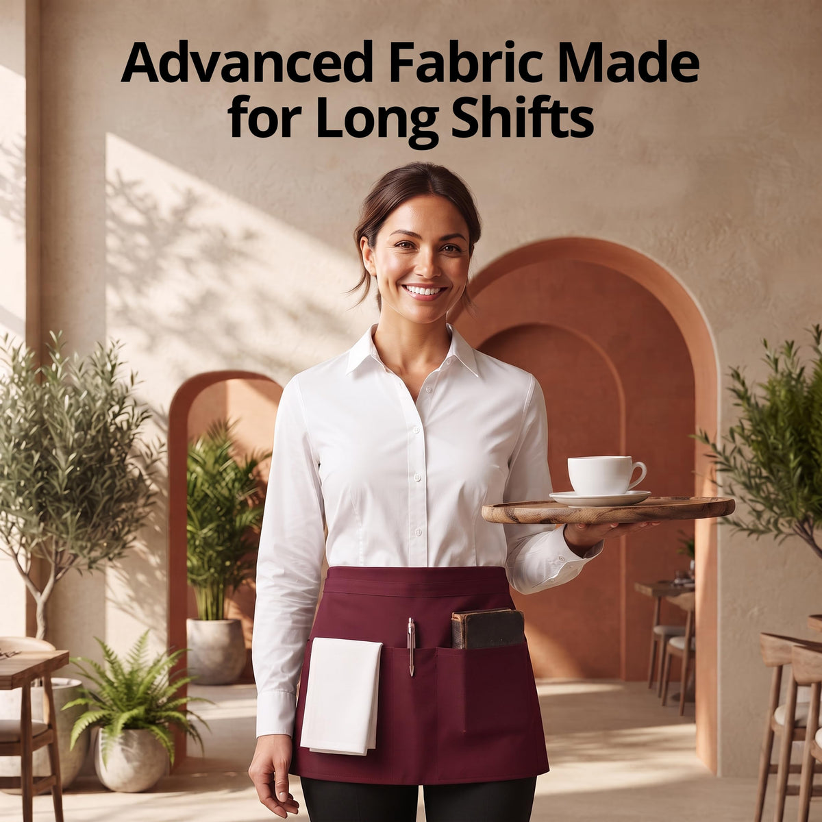 Server Waist Aprons 4 Pack Short 3 Pockets Men Women Burgundy by Utopia Wear – 24x12 Inches (Pack of 4), Polyester, Burgundy, Model UK0963