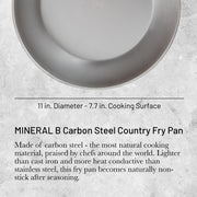MINERAL B Carbon Steel Country Fry Pan - 11” Diameter by de Buyer – 11", 2.75 liters, Carbon Steel, Gray, Model 561428