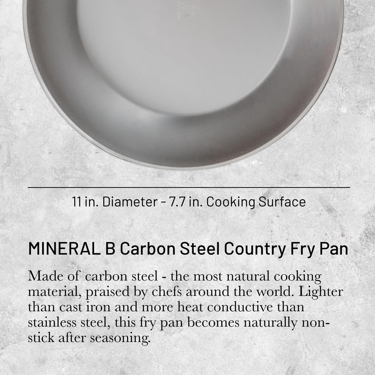MINERAL B Carbon Steel Country Fry Pan - 11” Diameter by de Buyer – 11", 2.75 liters, Carbon Steel, Gray, Model 561428
