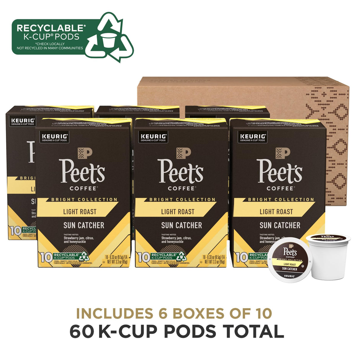 Peet's Coffee Sun Catcher / 10 Count (Pack of 6) / 6 Single-Serve Capsules & Pods