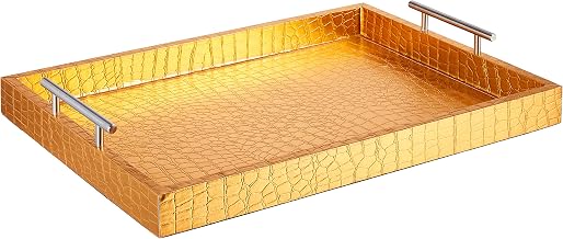 American Atelier Alligator Tray with Metal Handles, Gold