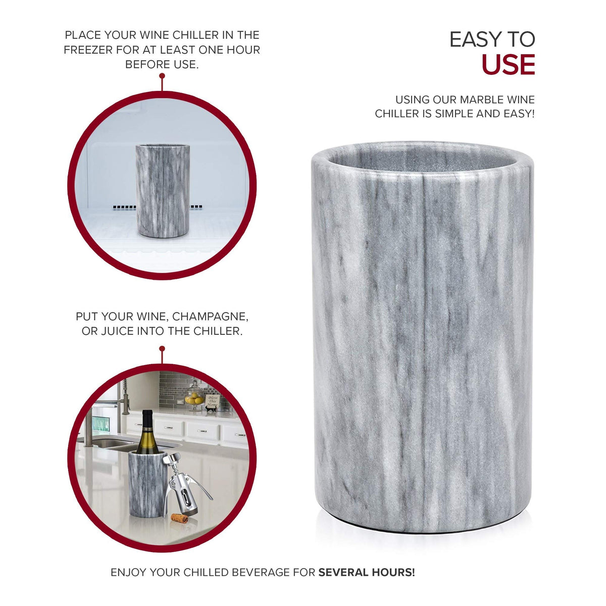Marble Wine Chiller Bucket - Wine Bottle Cooler for Parties by Modern Innovations – 750 mL, Marble, Gray, Model 1130