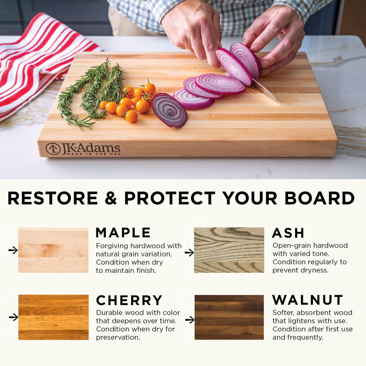 J.K. Adams Maple Wood Cutting Board, Juice Channel, 20 x 14 Inch