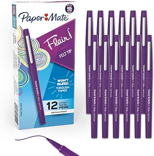 Paper Mate Flair Felt Tip Pens, Medium Point (0.7mm), Vivid Purple, 12 Count - For Teachers, Students, Classroom Use, Note-Taking, Arts & Crafts