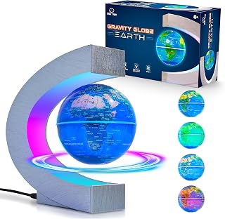 USA Toyz Gravity Globe Earth Ball and C Frame Set - Magnetic Levitating Lamp with Multicolor LED Lights, Spinning Rotating Floating Globe for Desk, Stand Compatible with USA Toyz Gravity Planets