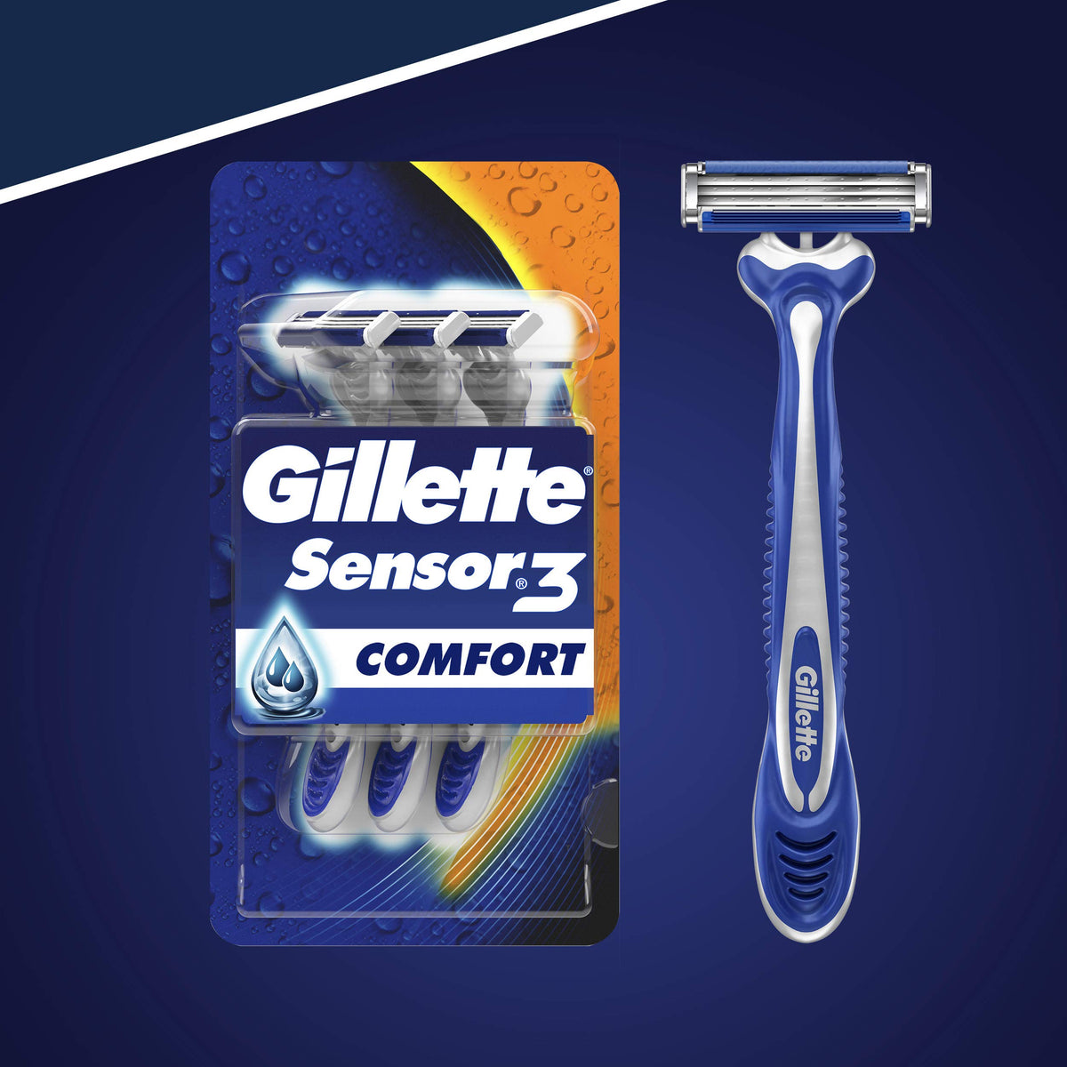 Sensor3 Men's Disposable Razor by Gillette – 4 Count (Pack of 1), Rubber, Silver