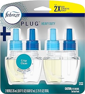Febreze Odor-Fighting Fade Defy PLUG Air Freshener Refill, Heavy Duty Crisp Clean, (2) .87 fl. oz. Oil Refills