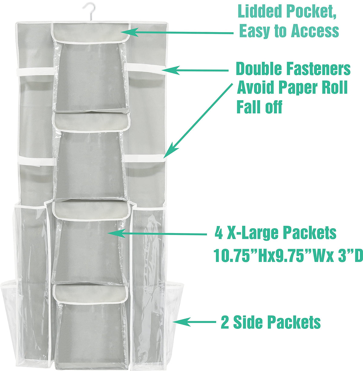 Simple Houseware Double Sided Hanging Organizer, 46 Inch Length, Grey