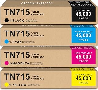 GREENBOX TN715 TN-715 Toner Cartridge for C750i Printer, 4 Pack | TN715 Black Cyan Magenta Yellow Toner Cartridge, ACP8130 ACP8330 ACP8430 ACP8230, Replacement for Bizhub C750i Printer
