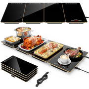 BTUVC Modular Food Warmer, 35x15 Inch Tempered Glass, Black-Gold