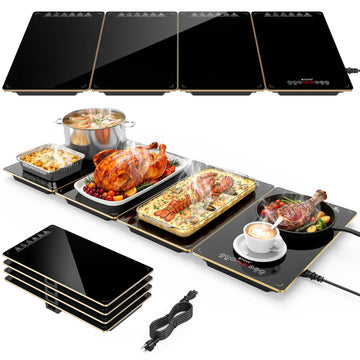 BTUVC Modular Food Warmer, 35x15 Inch Tempered Glass, Black-Gold