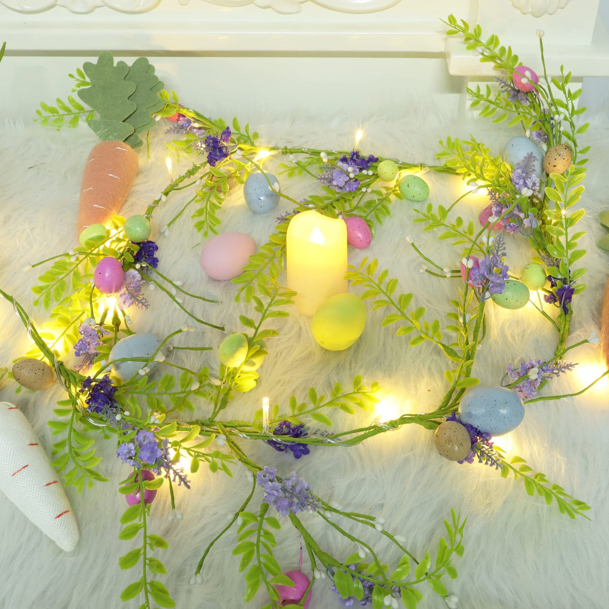 6 FT Easter Decorations for Home Lighted Easter Garland Artificial Egg Garlands with 20 LED Lights & Timer Spring Decor for Mantle Fireplace Table Door by DR.DUDU – Model gl-01