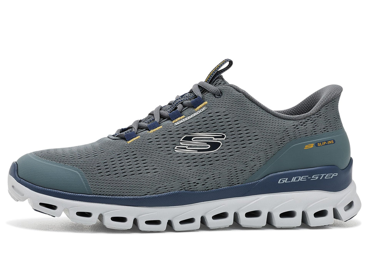 Men's Waterproof Glide-Step Sorran Hands Free Slip-in by Skechers – Mesh, Gray/Multi, Model 233014