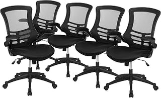 Flash Furniture Mesh Swivel Ergonomic Office Chair, Black, 5-Pack | Flip-up Arms - Set of 5, Mid-Back, Mesh Back