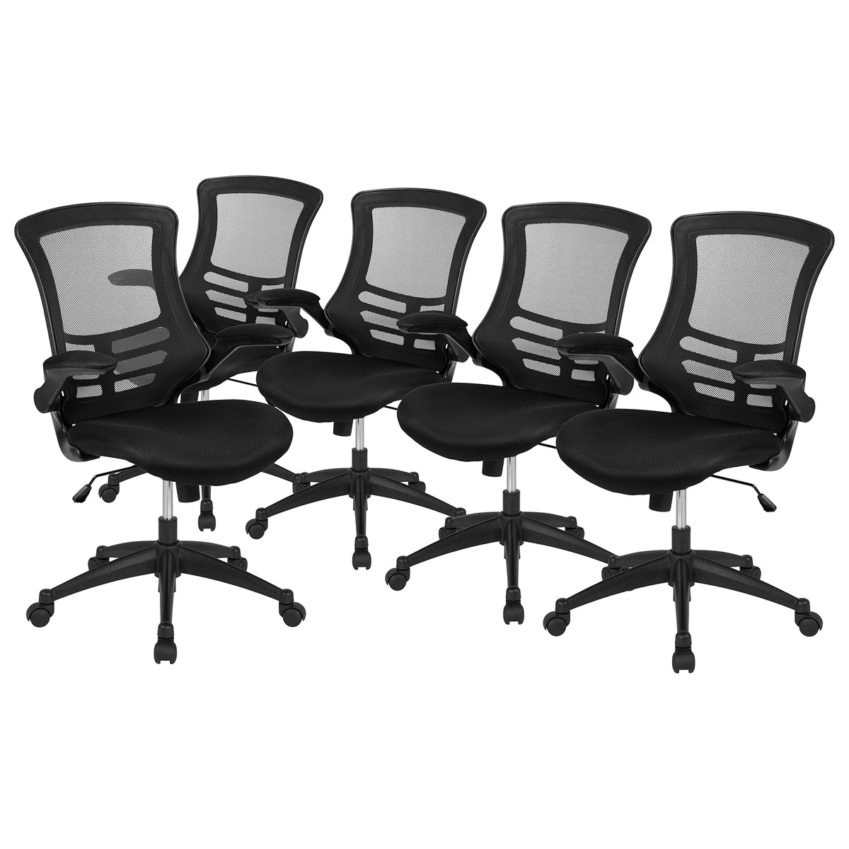 Mesh Swivel Ergonomic Office Chair by Flash Furniture – Set of 5, Mesh, Metal, Foam, Leather/Faux Leather, Plastic, Black Mesh, Pack of 5, Model 5-BL-X-5M-BK-GG
