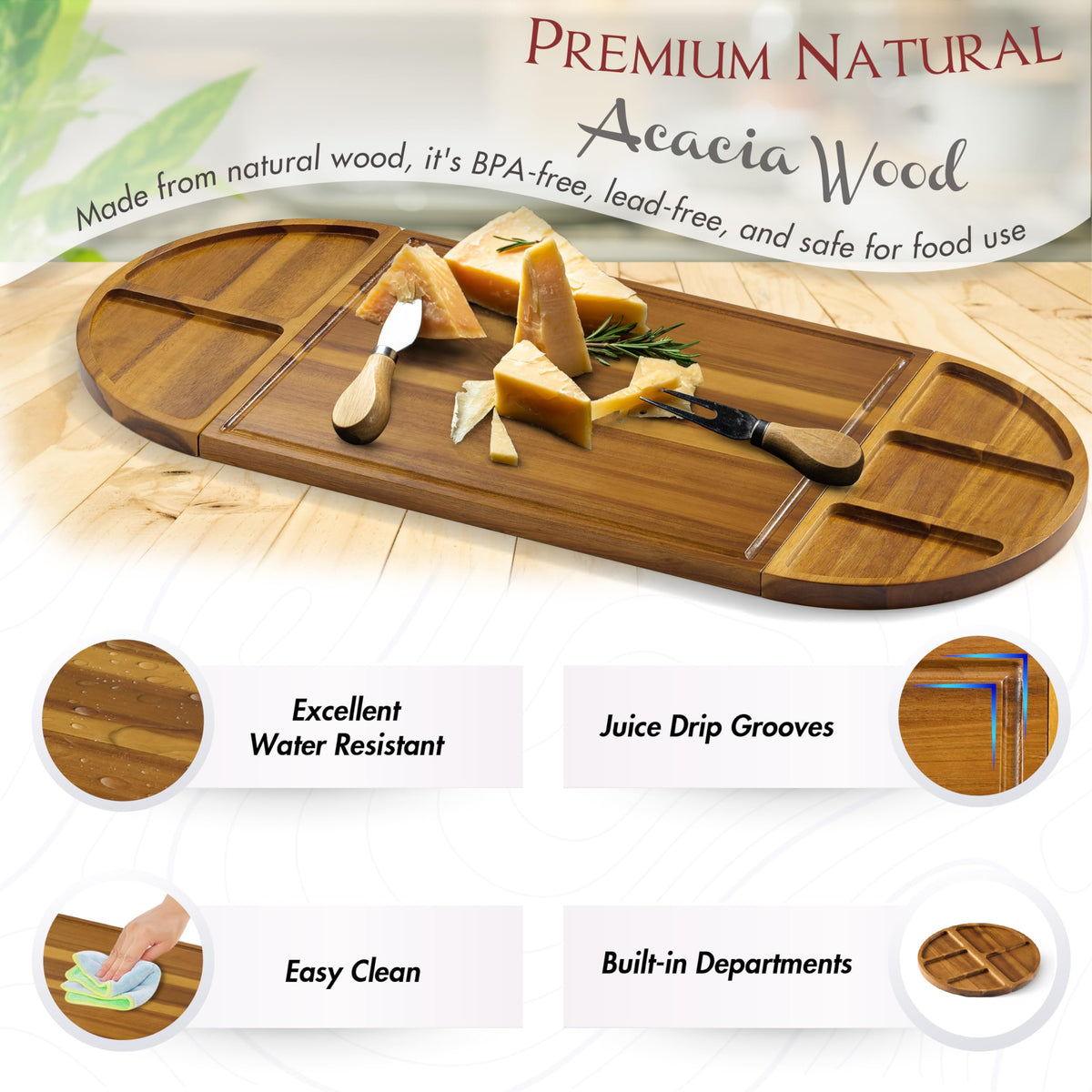 NAGAWOOD Acacia Charcuterie Board Set, 30 x 13 Inch Extra Large, Wood